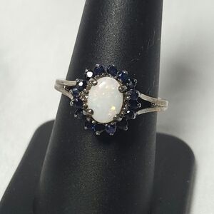 Vintage Sterling Silver Opal and Sapphire Gemstone Ring 8